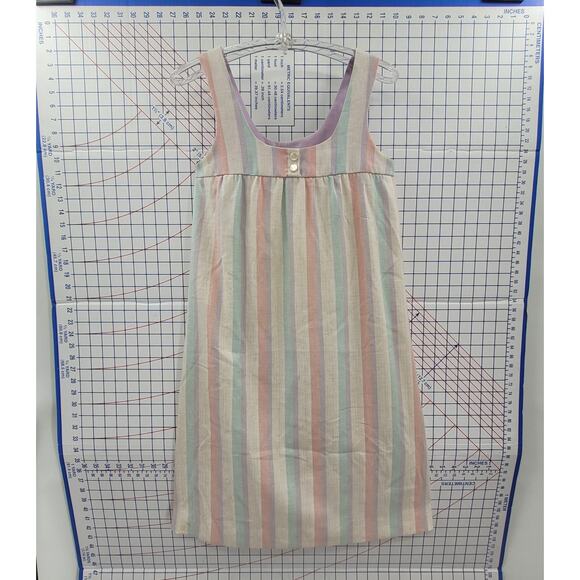 Vintage 70s Striped Homespun Tank Dress Retro Summer Minimalist Boho Vibes - Picture 4 of 7